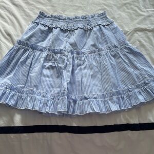 English Factory blue and white striped ruffled mini skirt